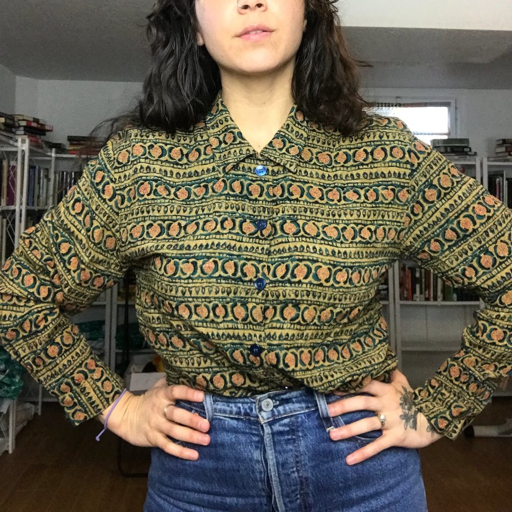 Vintage Patterned Button Down Blouse - B59 - image 7